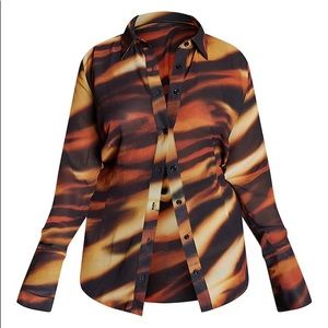 Brown Tiger Printed Fitted Chiffon Plunge Shirt